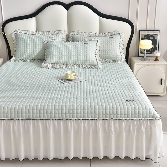 91家纺网 家纺一手货源 找家纺 小牛席业 2026新款凉感小冰块乳胶席床裙款凉席席子系列 凉感小冰块乳胶席床裙款-水绿