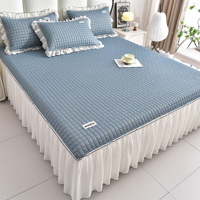 91家纺网 家纺一手货源 找家纺 小牛席业 2026新款凉感小冰块乳胶席床裙款凉席席子系列 凉感小冰块乳胶席床裙款-宝石蓝