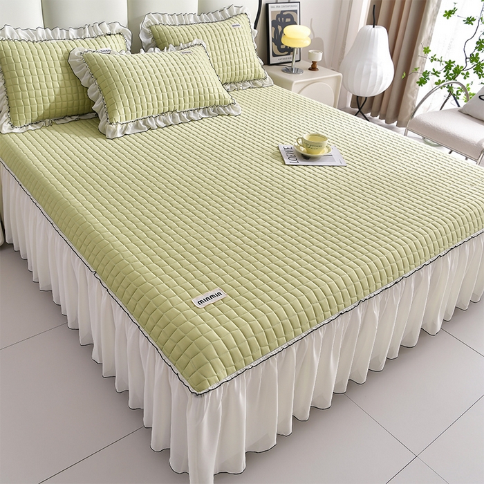 91家纺网 家纺一手货源 找家纺 小牛席业 2026新款凉感小冰块乳胶席床裙款凉席席子系列 凉感小冰块乳胶席床裙款-松石绿