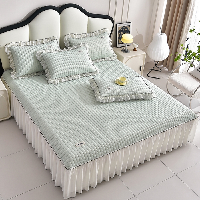 91家纺网 家纺一手货源 找家纺 小牛席业 2026新款凉感小冰块乳胶席床裙款凉席席子系列 凉感小冰块乳胶席床裙款-水绿