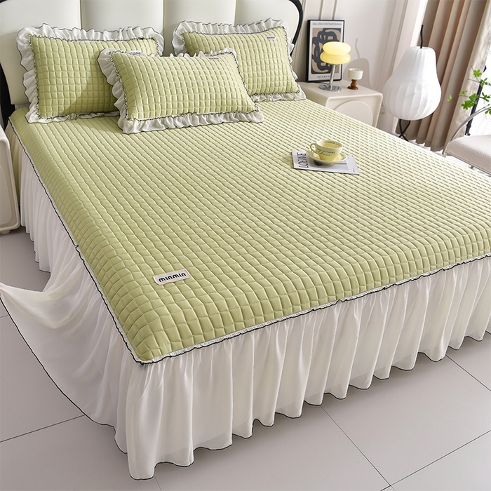 小牛席业 2026新款凉感小冰块乳胶席床裙款凉席席子系列 凉感小冰块乳胶席床裙款-松石绿