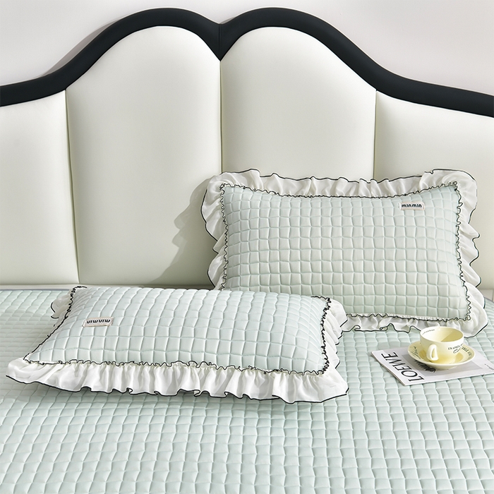 91家纺网 家纺一手货源 找家纺 小牛席业 2026新款凉感小冰块乳胶席床裙款凉席席子系列 凉感小冰块乳胶席床裙款-水绿