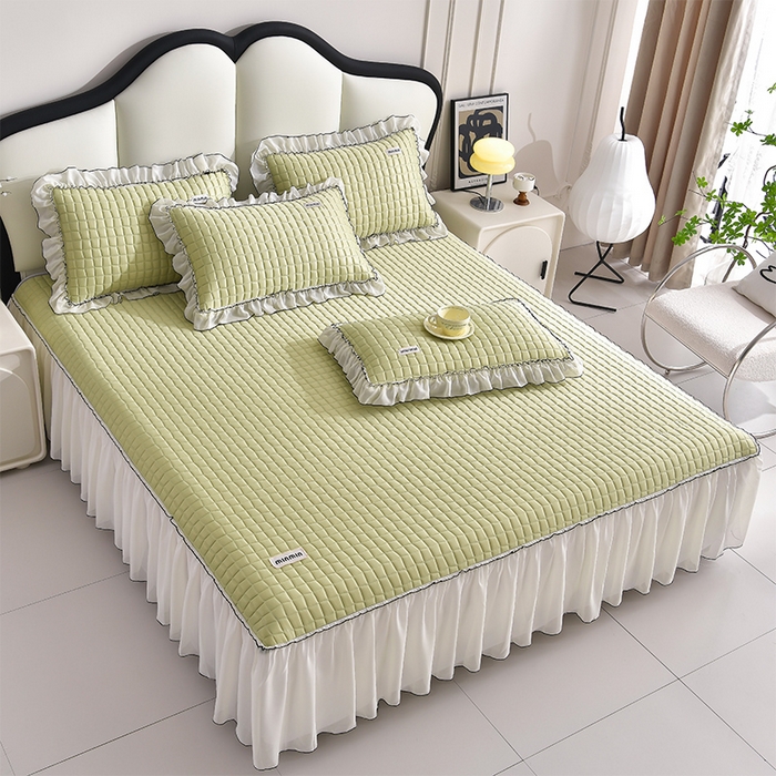 91家纺网 家纺一手货源 找家纺 小牛席业 2026新款凉感小冰块乳胶席床裙款凉席席子系列 凉感小冰块乳胶席床裙款-松石绿