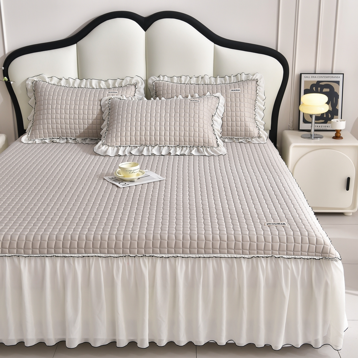 91家纺网 家纺一手货源 找家纺 小牛席业 2026新款凉感小冰块乳胶席床裙款凉席席子系列 凉感小冰块乳胶席床裙款-烟灰