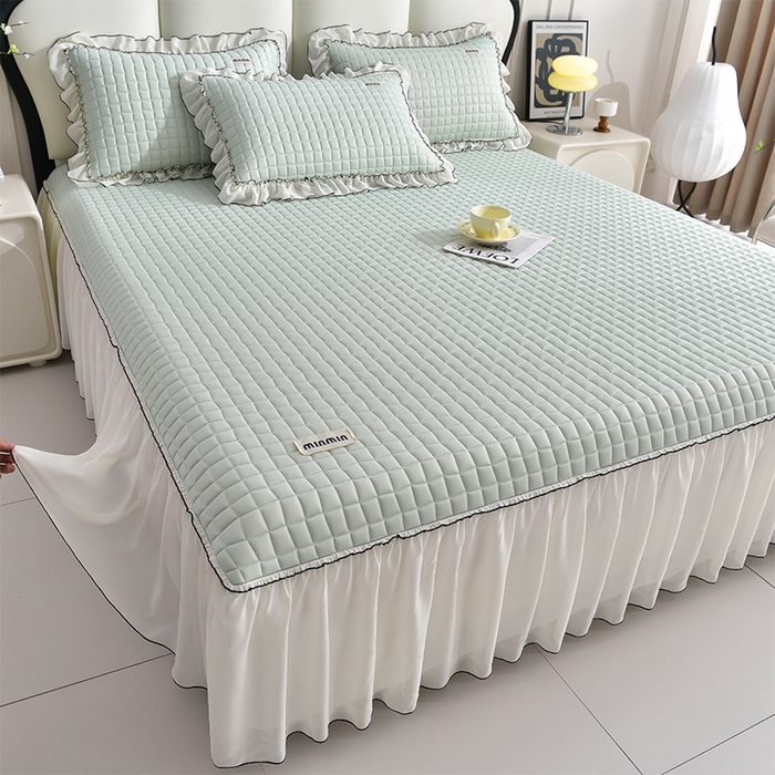 小牛席业 2026新款凉感小冰块乳胶席床裙款凉席席子系列 凉感小冰块乳胶席床裙款-水绿