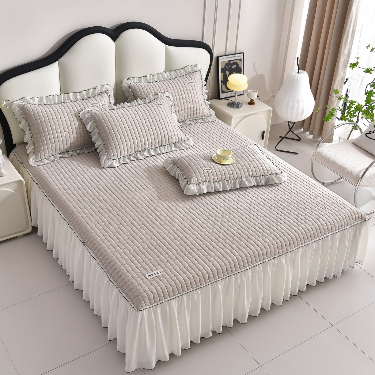 91家纺网 家纺一手货源 找家纺 小牛席业 2026新款凉感小冰块乳胶席床裙款凉席席子系列 凉感小冰块乳胶席床裙款-烟灰