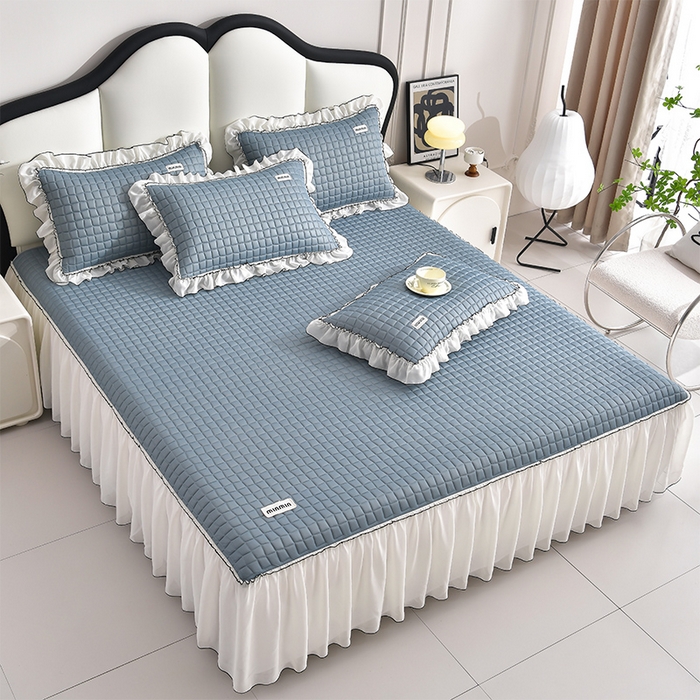 91家纺网 家纺一手货源 找家纺 小牛席业 2026新款凉感小冰块乳胶席床裙款凉席席子系列 凉感小冰块乳胶席床裙款-宝石蓝