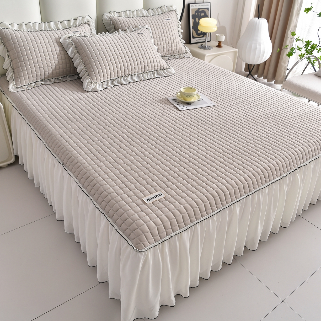 91家纺网 家纺一手货源 找家纺 小牛席业 2026新款凉感小冰块乳胶席床裙款凉席席子系列 凉感小冰块乳胶席床裙款-烟灰