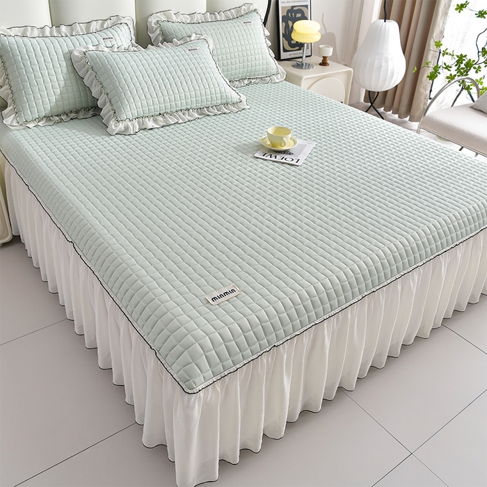 91家纺网 家纺一手货源 找家纺 小牛席业 2026新款凉感小冰块乳胶席床裙款凉席席子系列 凉感小冰块乳胶席床裙款-水绿