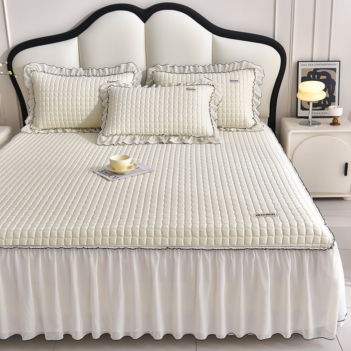 91家纺网 家纺一手货源 找家纺 小牛席业 2026新款凉感小冰块乳胶席床裙款凉席席子系列 凉感小冰块乳胶席床裙款-象牙白