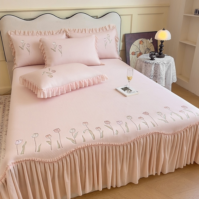 91家纺网 家纺一手货源 找家纺 （总）金绣美居 2026春夏新款中分子绣花款弯边复合凉席三件套夏凉被空调被 -洛可可