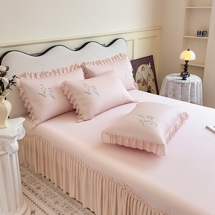 91家纺网 家纺一手货源 找家纺 （总）金绣美居 2026春夏新款中分子绣花款弯边复合凉席三件套夏凉被空调被 -洛可可