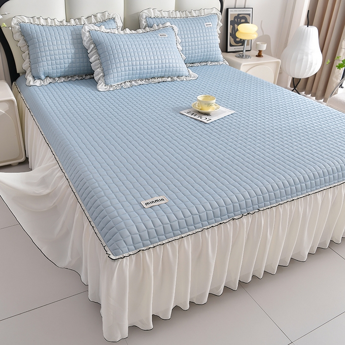 小牛席业 2026新款凉感小冰块乳胶席床裙款凉席席子系列 凉感小冰块乳胶席床裙款-冰川蓝