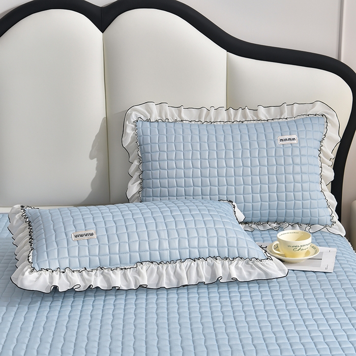 91家纺网 家纺一手货源 找家纺 小牛席业 2026新款凉感小冰块乳胶席床裙款凉席席子系列 凉感小冰块乳胶席床裙款-冰川蓝