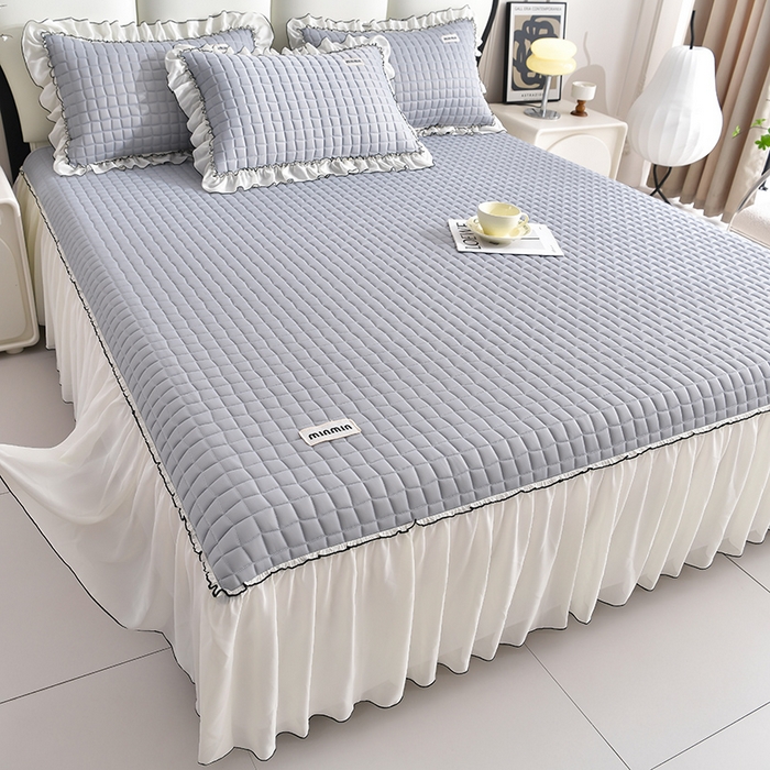 小牛席业 2026新款凉感小冰块乳胶席床裙款凉席席子系列 凉感小冰块乳胶席床裙款-灰色