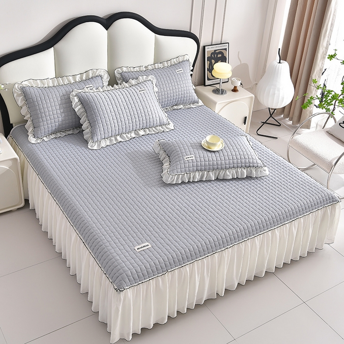 91家纺网 家纺一手货源 找家纺 小牛席业 2026新款凉感小冰块乳胶席床裙款凉席席子系列 凉感小冰块乳胶席床裙款-灰色