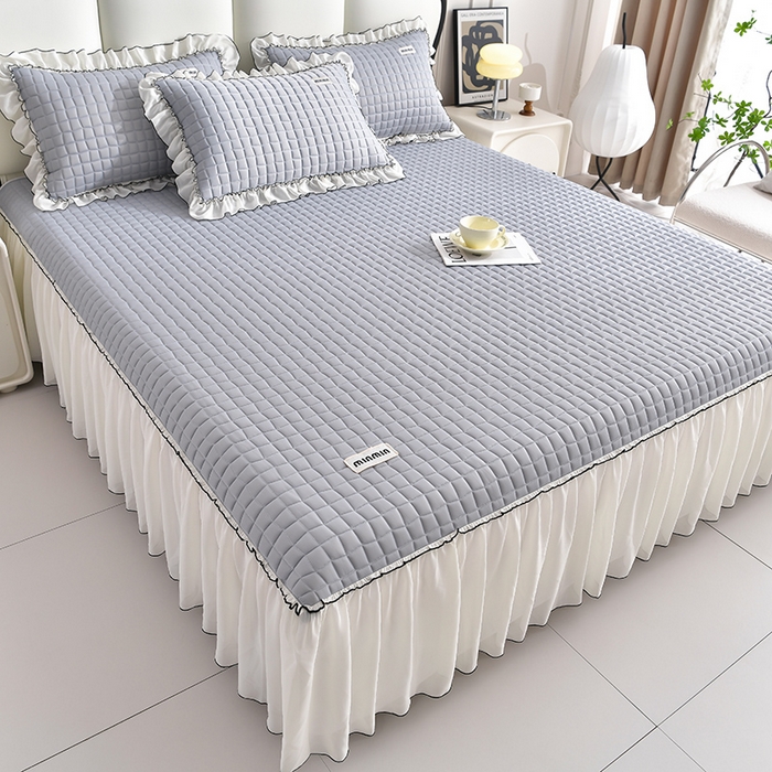 91家纺网 家纺一手货源 找家纺 小牛席业 2026新款凉感小冰块乳胶席床裙款凉席席子系列 凉感小冰块乳胶席床裙款-灰色