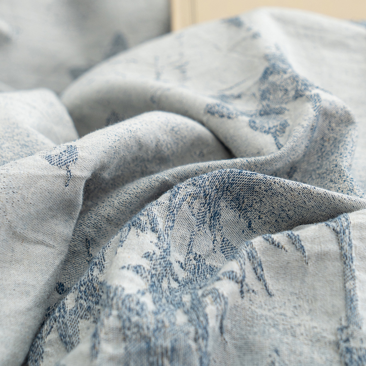 91家纺网 家纺一手货源 找家纺 凌云家纺 2026新款高端春夏提花棉麻四件套-步步高升系列 步步高升-宝兰