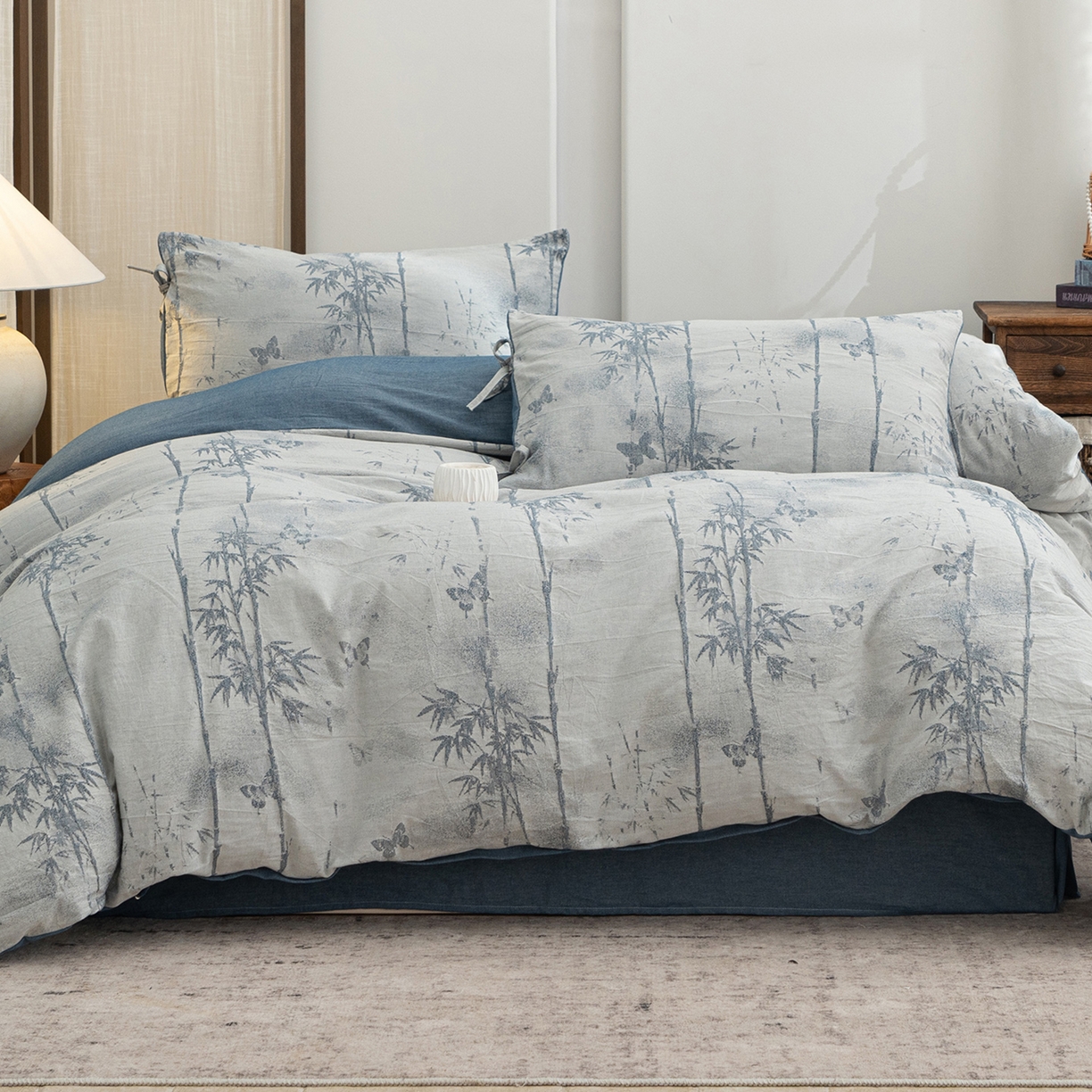 91家纺网 家纺一手货源 找家纺 凌云家纺 2026新款高端春夏提花棉麻四件套-步步高升系列 步步高升-宝兰