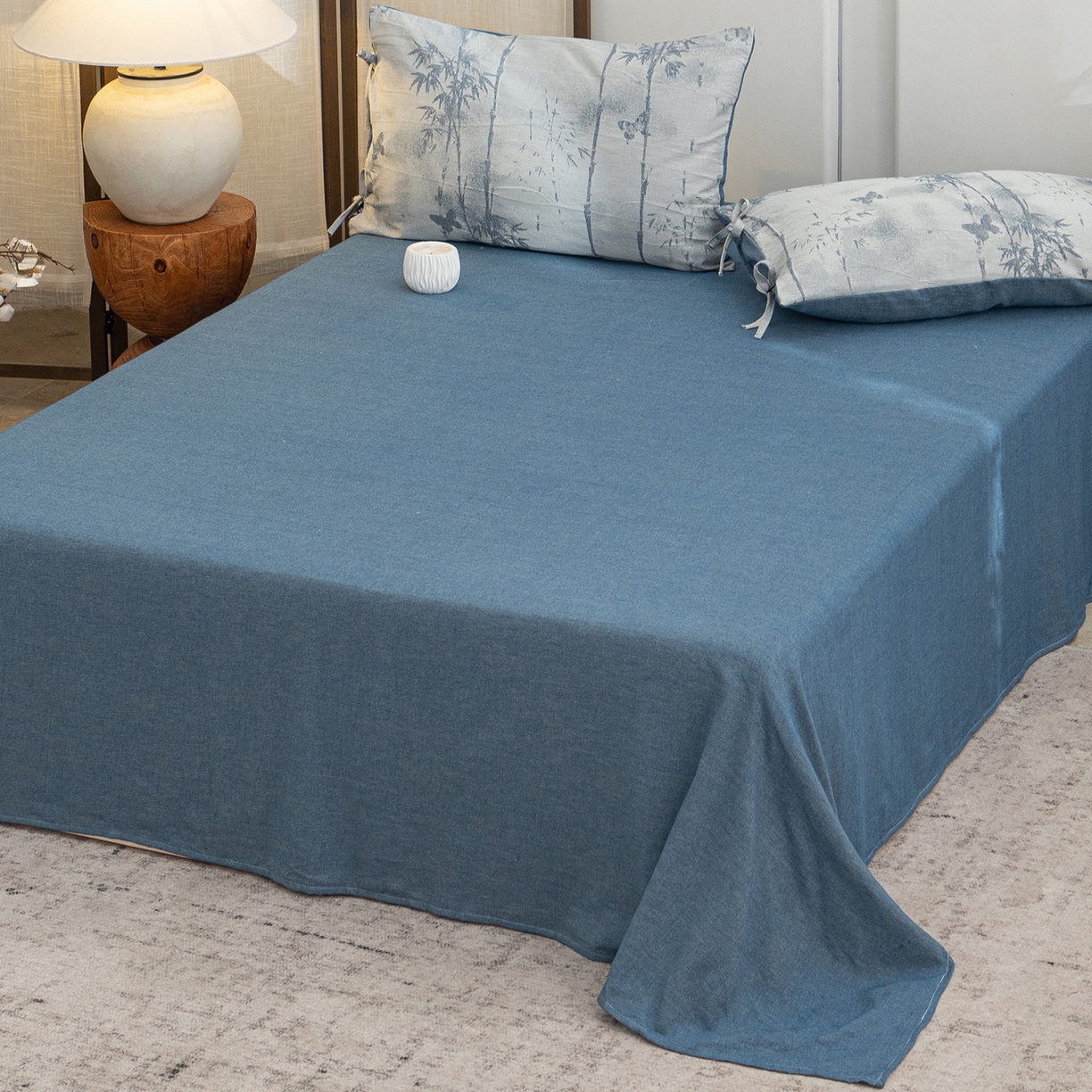 91家纺网 家纺一手货源 找家纺 凌云家纺 2026新款高端春夏提花棉麻四件套-步步高升系列 步步高升-宝兰