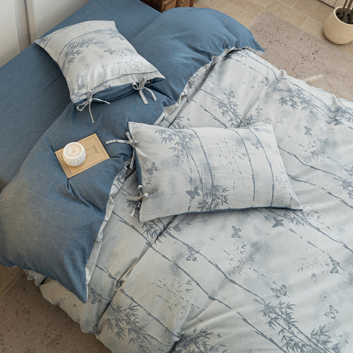 91家纺网 家纺一手货源 找家纺 凌云家纺 2026新款高端春夏提花棉麻四件套-步步高升系列 步步高升-宝兰