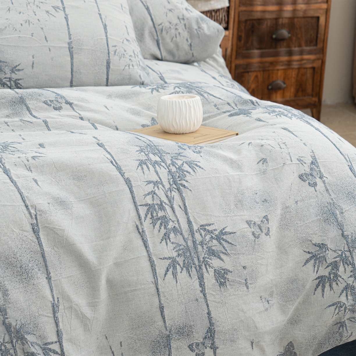 91家纺网 家纺一手货源 找家纺 凌云家纺 2026新款高端春夏提花棉麻四件套-步步高升系列 步步高升-宝兰