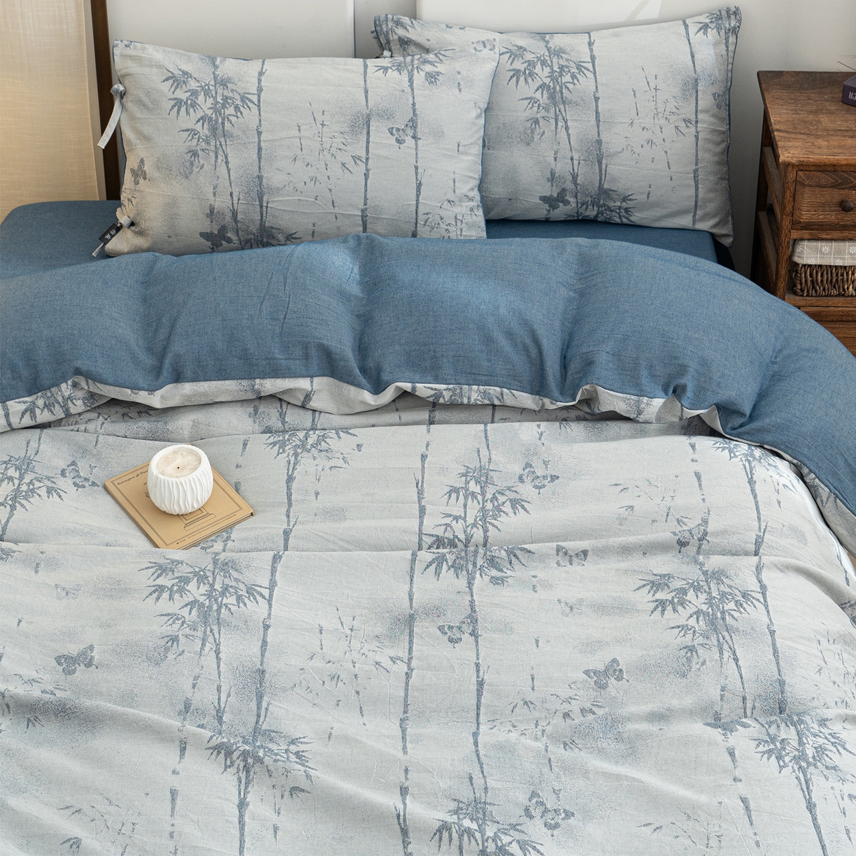 91家纺网 家纺一手货源 找家纺 凌云家纺 2026新款高端春夏提花棉麻四件套-步步高升系列 步步高升-宝兰