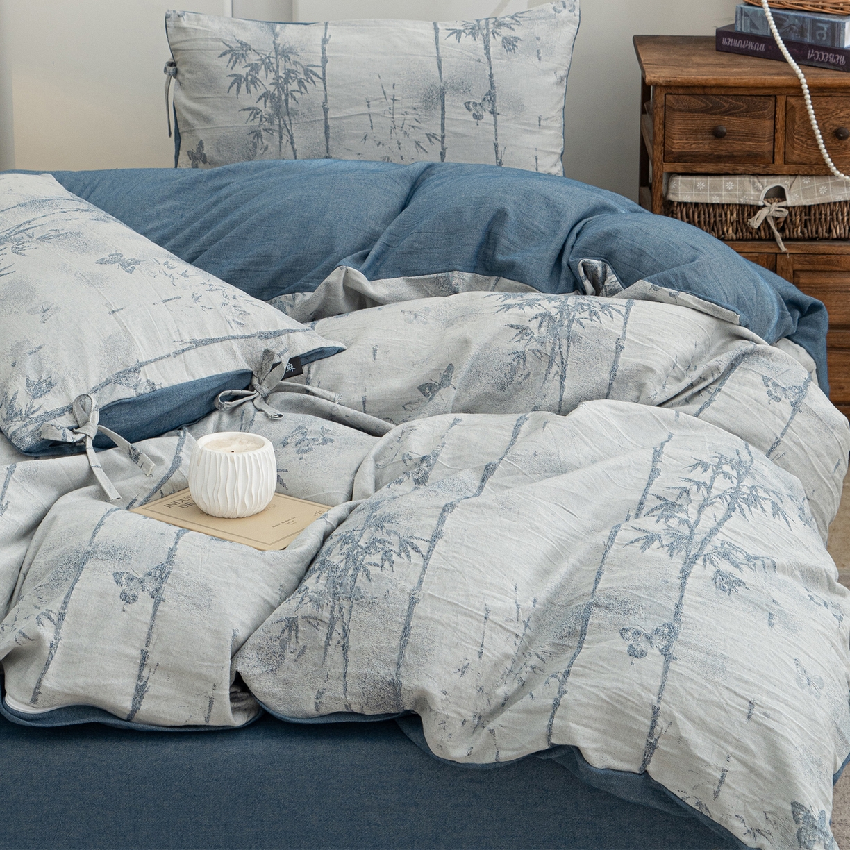 91家纺网 家纺一手货源 找家纺 凌云家纺 2026新款高端春夏提花棉麻四件套-步步高升系列 步步高升-宝兰