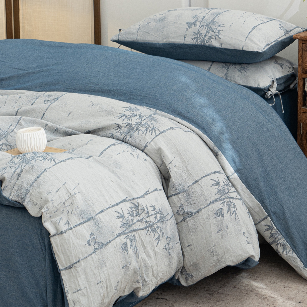 91家纺网 家纺一手货源 找家纺 凌云家纺 2026新款高端春夏提花棉麻四件套-步步高升系列 步步高升-宝兰