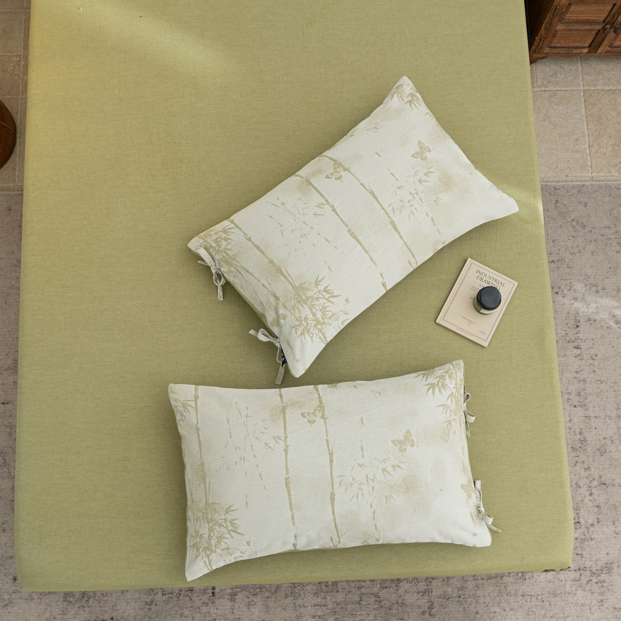 91家纺网 家纺一手货源 找家纺 凌云家纺 2026新款高端春夏提花棉麻四件套-步步高升系列 步步高升-果绿