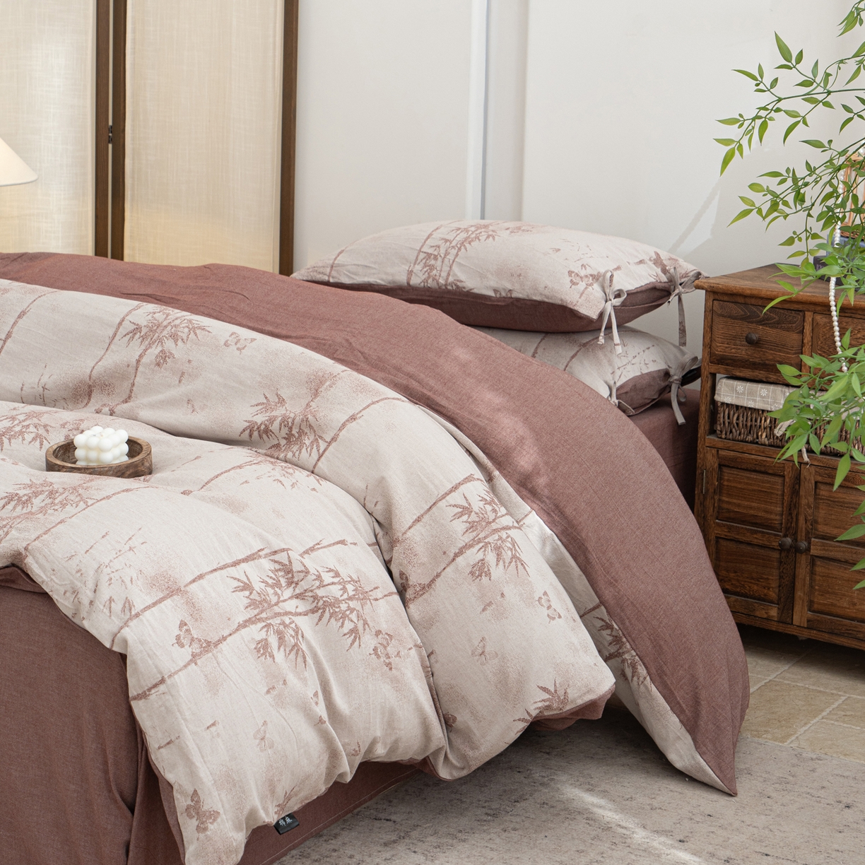 91家纺网 家纺一手货源 找家纺 凌云家纺 2026新款高端春夏提花棉麻四件套-步步高升系列 步步高升-酱红