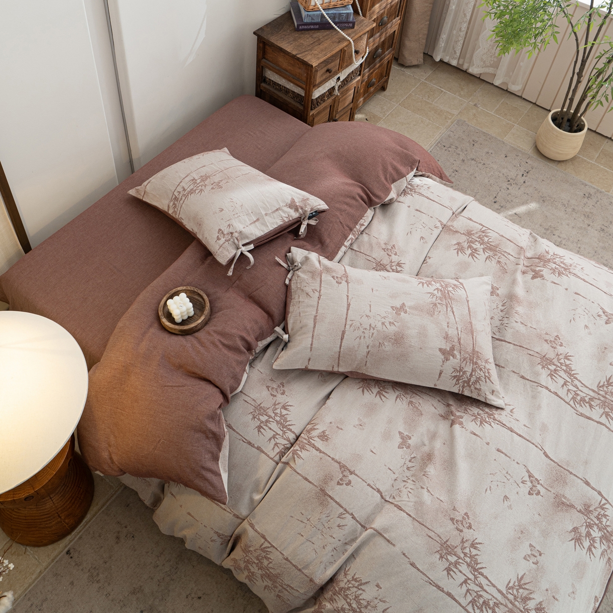 91家纺网 家纺一手货源 找家纺 凌云家纺 2026新款高端春夏提花棉麻四件套-步步高升系列 步步高升-酱红