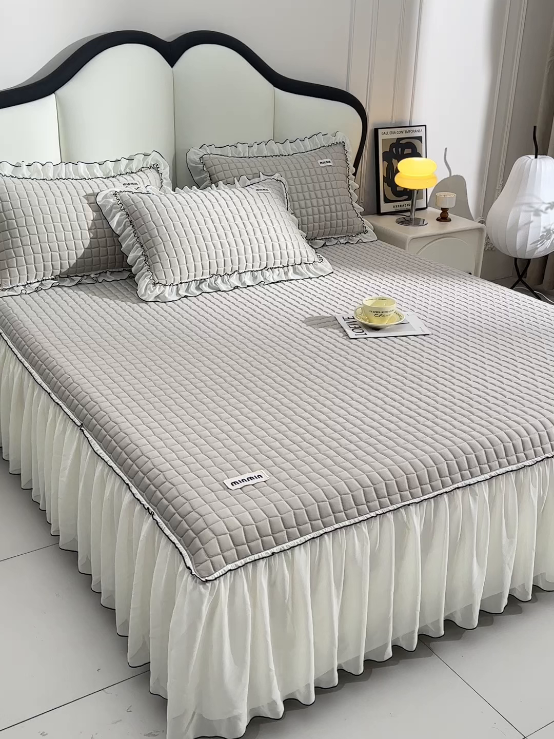 91家纺网 家纺一手货源 找家纺 小牛席业 2026新款凉感小冰块乳胶席床裙款凉席席子系列 凉感小冰块乳胶席床裙款-烟灰