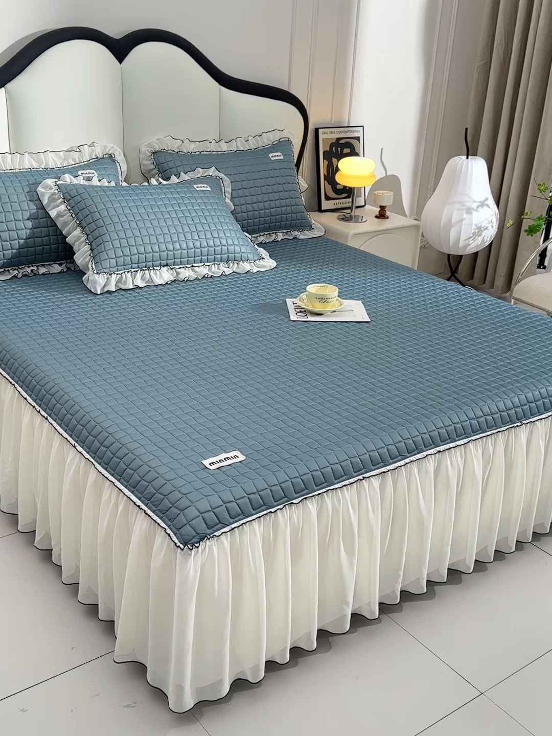 91家纺网 家纺一手货源 找家纺 小牛席业 2026新款凉感小冰块乳胶席床裙款凉席席子系列 凉感小冰块乳胶席床裙款-宝石蓝