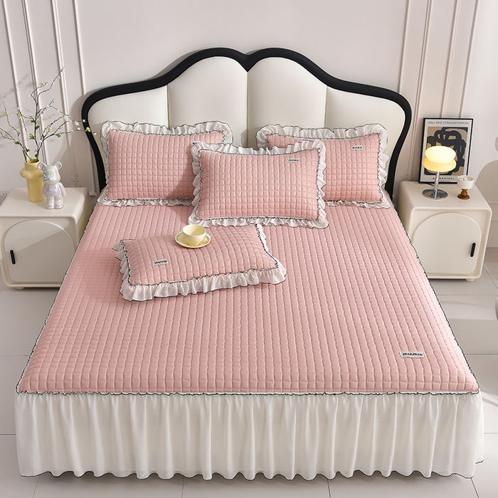 91家纺网 家纺一手货源 找家纺 小牛席业 2026新款凉感小冰块乳胶席床裙款凉席席子系列 凉感小冰块乳胶席床裙款-豆沙