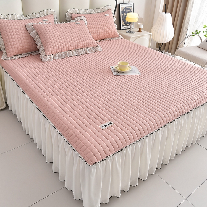 91家纺网 家纺一手货源 找家纺 小牛席业 2026新款凉感小冰块乳胶席床裙款凉席席子系列 凉感小冰块乳胶席床裙款-豆沙