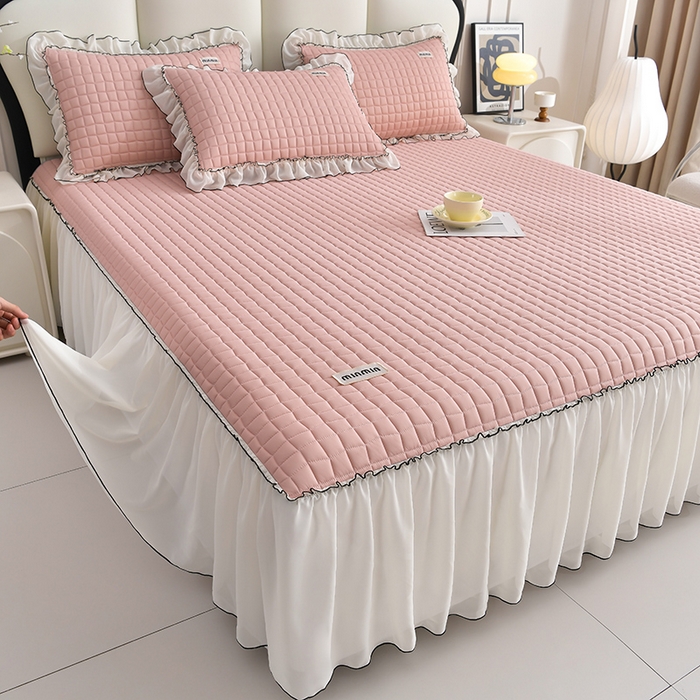 小牛席业 2026新款凉感小冰块乳胶席床裙款凉席席子系列 凉感小冰块乳胶席床裙款-豆沙