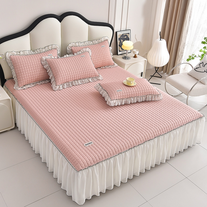 91家纺网 家纺一手货源 找家纺 小牛席业 2026新款凉感小冰块乳胶席床裙款凉席席子系列 凉感小冰块乳胶席床裙款-豆沙