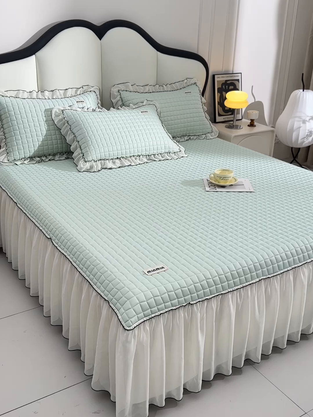 91家纺网 家纺一手货源 找家纺 小牛席业 2026新款凉感小冰块乳胶席床裙款凉席席子系列 凉感小冰块乳胶席床裙款-水绿