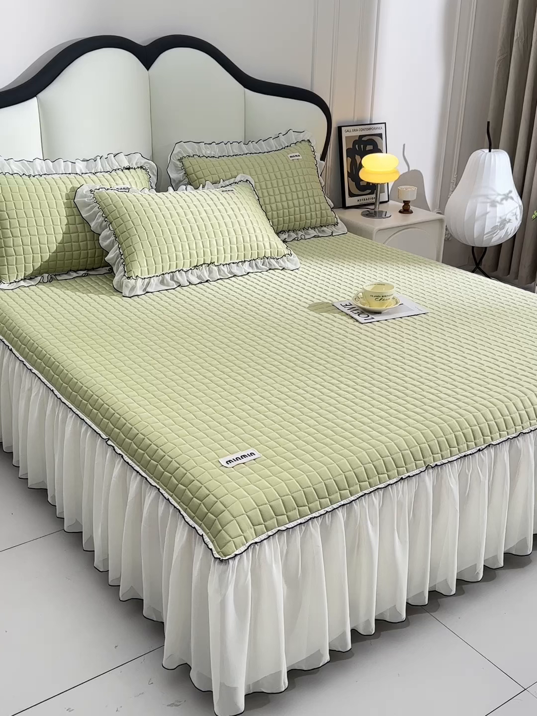 91家纺网 家纺一手货源 找家纺 小牛席业 2026新款凉感小冰块乳胶席床裙款凉席席子系列 凉感小冰块乳胶席床裙款-松石绿