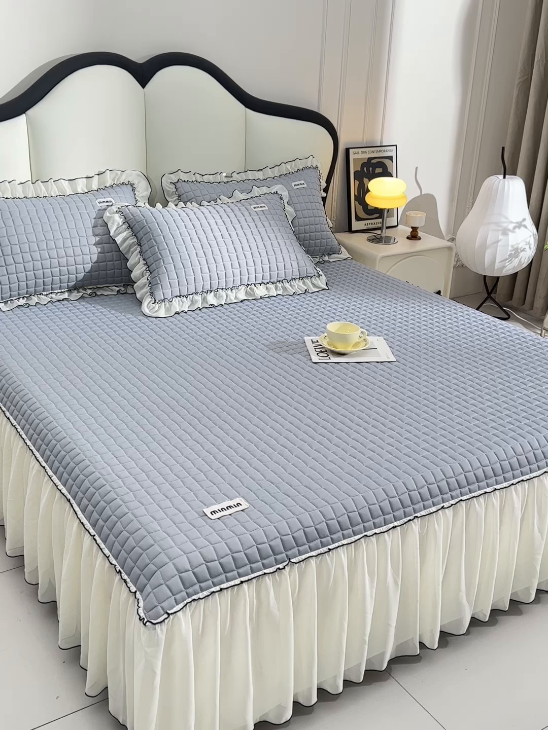 91家纺网 家纺一手货源 找家纺 小牛席业 2026新款凉感小冰块乳胶席床裙款凉席席子系列 凉感小冰块乳胶席床裙款-灰色