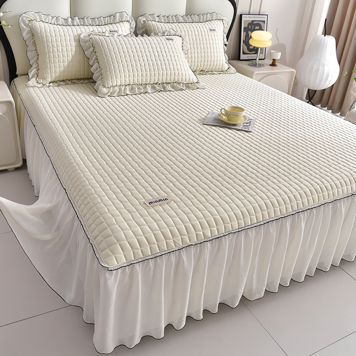 小牛席业 2026新款凉感小冰块乳胶席床裙款凉席席子系列 凉感小冰块乳胶席床裙款-象牙白