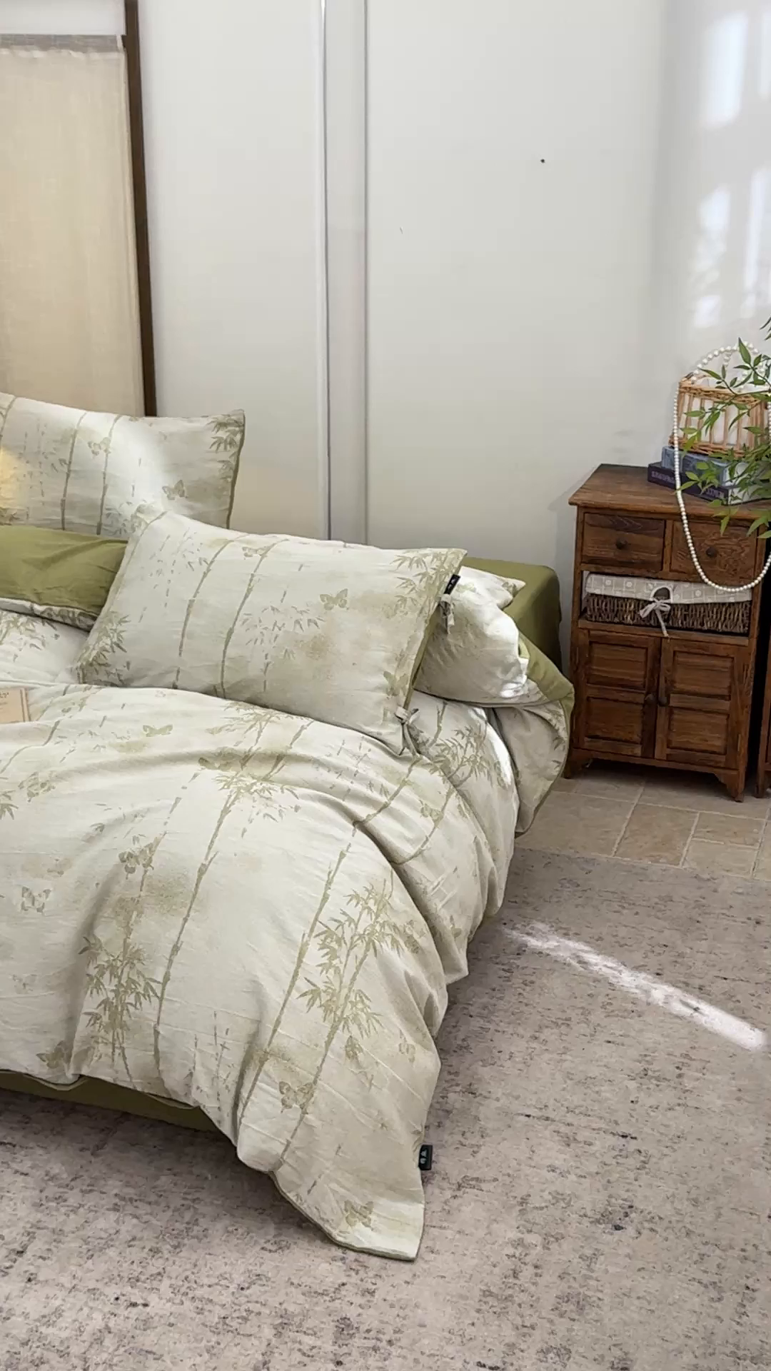 91家纺网 家纺一手货源 找家纺 凌云家纺 2026新款高端春夏提花棉麻四件套-步步高升系列 步步高升-果绿