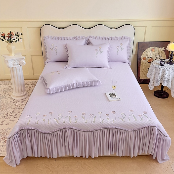 金绣美居 2026春夏新款中分子绣花款弯边复合凉感席三件套夏凉被空调被 -洛可可 洛可可-紫色