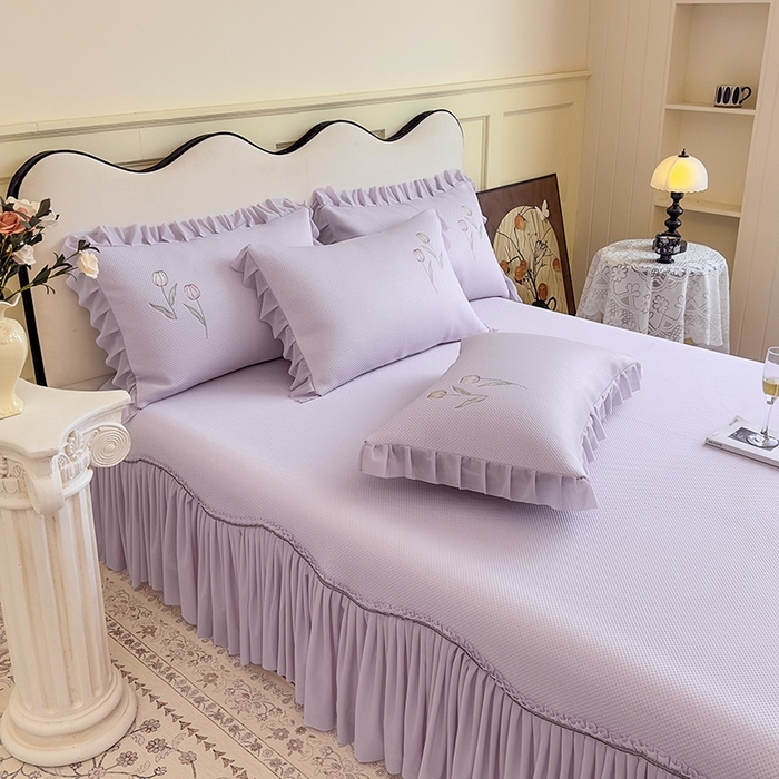 91家纺网 家纺一手货源 找家纺 金绣美居 2026春夏新款中分子绣花款弯边复合凉感席三件套夏凉被空调被 -洛可可 洛可可-紫色