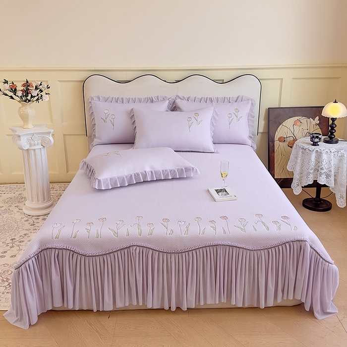 91家纺网 家纺一手货源 找家纺 金绣美居 2026春夏新款中分子绣花款弯边复合凉感席三件套夏凉被空调被 -洛可可 洛可可-紫色