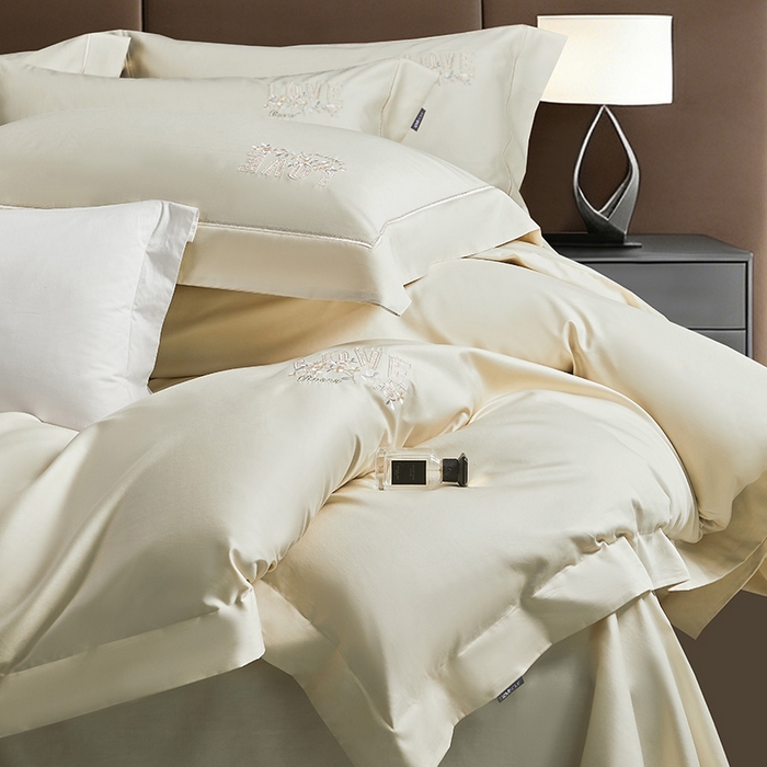 91家纺网 家纺一手货源 找家纺 （总）诗黛尔 2026春夏新款60S长绒棉刺绣雅姿系列四件套