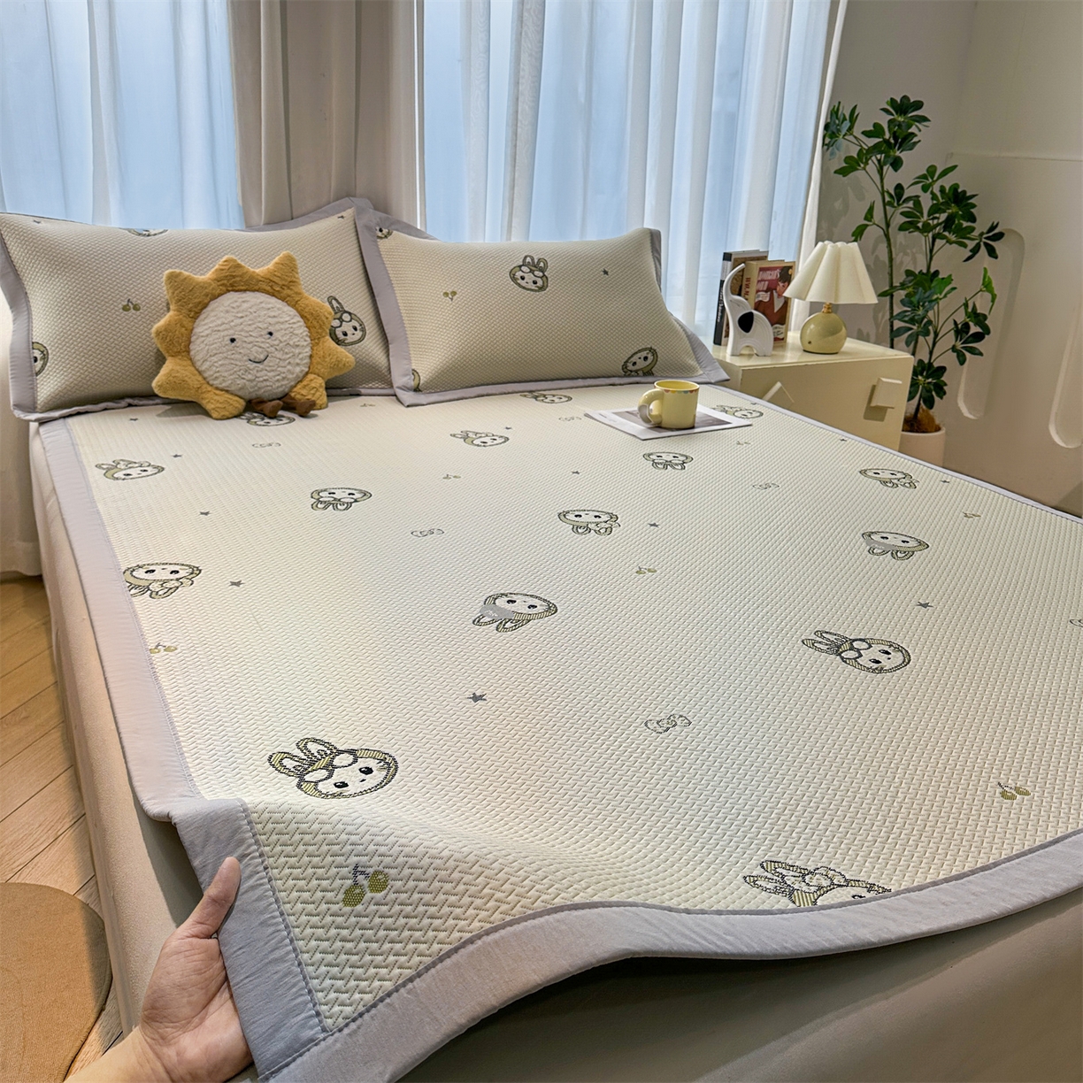 居易简 2026新款卡通实拍小红书爆款凉豆豆凉席100%PE 乙纶凉感可水洗床席席子-床席款 可爱布布