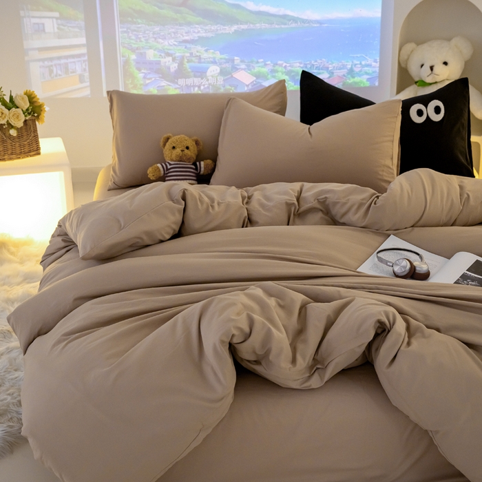 91家纺网 家纺一手货源 找家纺 （总）韩秀主推有优惠 2026云朵棉四件套双层纱大眼睛纯色四件套床笠刺绣花加厚水洗棉跑量款