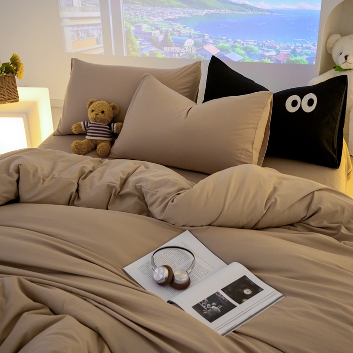 91家纺网 家纺一手货源 找家纺 （总）韩秀主推有优惠 2026云朵棉四件套双层纱大眼睛纯色四件套床笠刺绣花加厚水洗棉跑量款